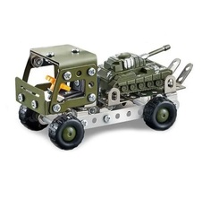 Металлический конструктор PLAYSMART Военный грузовик с танком, 133 дет., 24х18х4 см