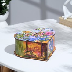 Шкатулка сердце "Летний сад", 16х14х7 см No Brand