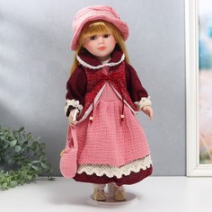 Кукла коллекционная керамика "Нина в розовом платье и бордовом жакете" 40 см No Brand