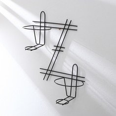 Подвес для кашпо, настенный, на 2 горшка, d=16 см, чёрный, «Зигзаг» No Brand