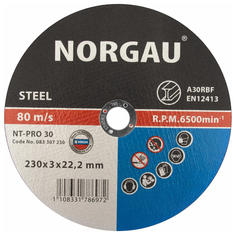 Отрезной прямой диск по стали NORGAU Industrial болгарки/УШМ, диаметр 230 мм, толщина 3 мм
