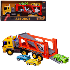 Игровой набор Abtoys Автовоз-трейлер с 4 машинками на батарейках