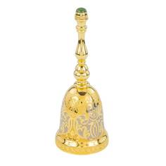 Колокольчик из латуни с нефритом позолотой и никелированием 15 см Уральский сувенир