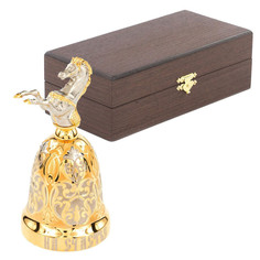 Колокольчик Лошадка на счастье из бронзы с позолотой и никелированием 12 см Уральский сувенир