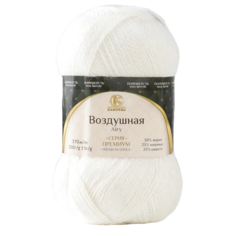 Пряжа Камтекс Воздушная 100гр. 370м (меринос 25%, шерсть 25% акрил 50%) (001 суровый)