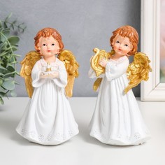 Сувенир полистоун "Праздничный ангел в белом платье" золотые крылья МИКС 9,5х7х15 см No Brand