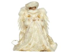 Новогодняя фигурка - ёлочная верхушка АНГЕЛ АНАИС, фарфор, текстиль, кремовая, 30.5 см, Go Goodwill