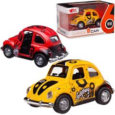 Машинка металлическая Junfa с открывающимися дверцами красная или желтая 1:38 инерционная