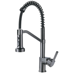Смеситель для кухни Shevanik с гибким пружинным изливом и лейкой душем оружейная сталь
