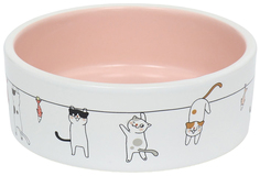 Пижон Миска керамическая "Любовь и коты", 12,5 x 4,5 cм, розово-белая