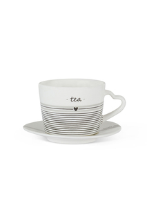 Чашка чайная с блюдцем 9x10 см COINCASA белый/принт фарфор 7243959