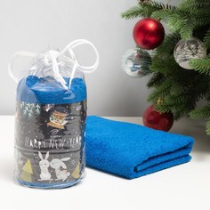 Полотенце подарочное Этель Happy new year индиго, 50х90см, 100% хл, 340 г/м2