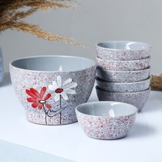 Набор салатников "Лето" ромашка двойная, 6х0,24л / 1,14л Псковский гончар