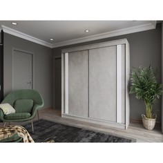 Шкаф-купе 1500 Тодор, 1500х620х2200, Бетон/Белый глянец No Brand