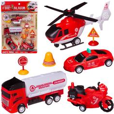 Игровой набор Junfa Пожарная служба 2 машинки, вертолет, мотоцикл, инерционные, пластмас.