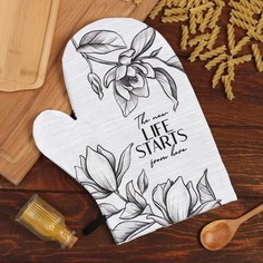 Варежка-прихватка Доляна Plant leaves 20х27 см, 100% хлопок, 250 г/м2