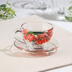 Чайная пара Тюльпан, чашка+блюдце, 200 мл, d=92 мм No Brand