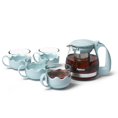 Набор из 5 предметов Fissman Чайник 700мл, чашки 150мл, стекло, пластик, голубой 6483_