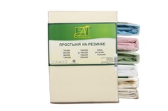 Простыня на резинке"Альвитек" из сатина; Кремовая; Размер: 180x200