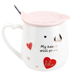 Кружка фарфоровая с крышкой и ложкой LOVE v= 410мл (2вида - не набор) KENG-1380033 Nouvelle