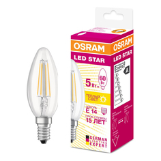 Светодиодная лампа Osram LED E14 5 Вт 2700 K свеча на ветру прозрачная