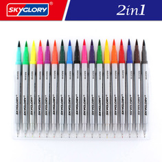 Фломастеры SKYGLORY 872-12 12 цветов, кисточка + капиллярная ручка