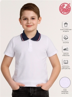 Поло детское Апрель 1ПДК1530090, белый+темно-синий+белый+красный, 134