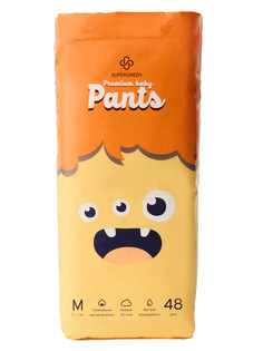 Подгузники-трусики детские SUPERGREEN Premium baby Pants, M (9-13 кг) 48 шт.