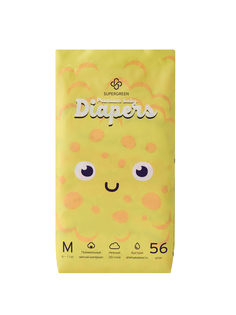 Подгузники для детей SUPERGREEN Premium baby Diapers, M (6-11 кг) 56 шт.