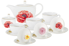 Чайный сервиз на 6 персон 14 предметов Anna Lafarg FlowersМак AL-4014P-E11_