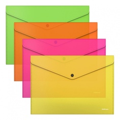 Папка-конверт на кнопке Erich Krause Glossy Neon А4, пластик непрозрачная цветная