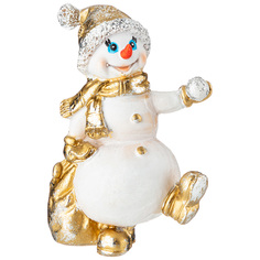 Фигурка Lefard Снеговичок с мешком подарков и снежком высота 12см полистоун 169-711_