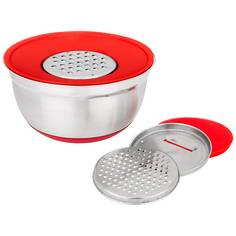 Миска 6в1 Agness Red Star 24х24см 2.25л с крышкой со съемными тёрками 880-127_