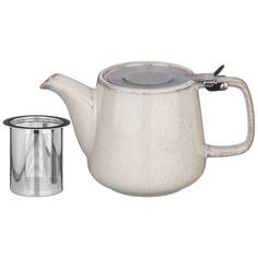 Чайник с ситом Luster 500мл 19х8.5х10см светло-серый керамика 470-377_ Bronco