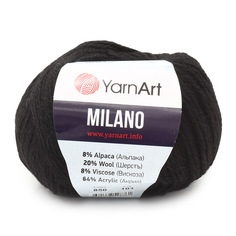Пряжа YarnArt Milano, 50 г, 130 м альпака, шерсть, акрил 850 чёрный, 10 мотков