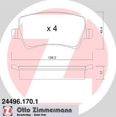 24496.170.1 колодки дисковые задние Ford Galaxy/Mondeo/S-max, Volvo S80 1.6-4.4/D/TDCi 06> Zimmermann