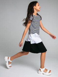 Платье детское PlayToday 12321467, цвет черный, белый, размер 134