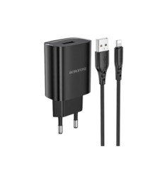 Сетевое зарядное устройство Borofone BN1 с шнуром Lightning 1USB 2.1A черное