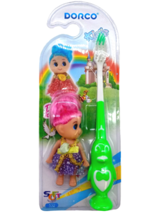 Зубная щетка для девочек Dorco детская Подарок кукла зеленый No Brand