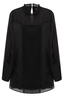 Шелковая полупрозрачная блуза с воротником-стойкой Kiton