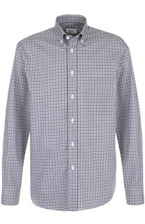 Хлопковая рубашка в клетку с воротником button-down Brioni