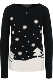 Кашемировый пуловер с круглым вырезом и принтом Loro Piana