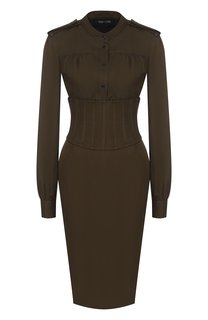 Приталенное платье-миди с погонами и широким поясом Tom Ford
