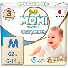 Подгузники Momi Ultra Care M 6-11 кг, 62 шт