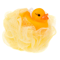 Мочалка Brillantine детская спонж с игрушкой уточка желтая, 12х12х12 см