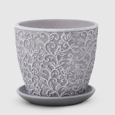 Бетонный горшок с поддоном Композит Бутон тёмно-серый 18 см