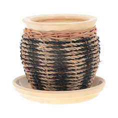 Горшок для цветов с поддоном Viet Thanh С плетеный синий/бежевый d14