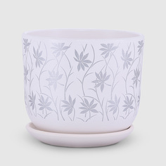 Керамический горшок с поддоном Композит Глория белый с серебряным 19 см