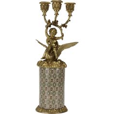 Подсвечник Glasar ангел с лебедем, золотой, 12х12х31 см ГЛАСАР