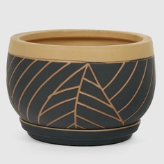 Горшок для цветов Viet Thanh с поддоном сине бежевый d26